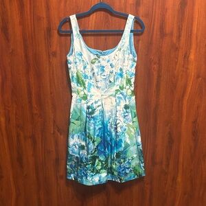 Nine West Blue & Green Floral Scoop Neck Mini Dress
